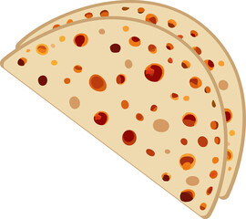 Folded tortillas are being shown in flat design with char spots, transparent background