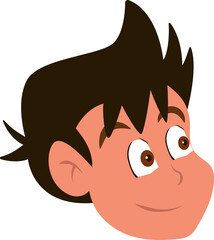 Flat design boy's head is being shown in profile, with spiky hair, big eyes, transparent background