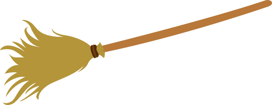 Fototapeta Straw broom is displaying wood handle and straw bristles in flat-design on transparent background