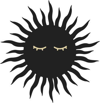 Naklejki Stylized sun icon is radiating wavy rays with curved lashes in flat design, transparent background
