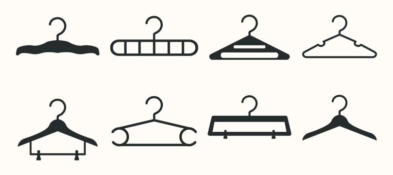 set of coathanger logo line art vector illustration concept template icon design, collection of hanger and clamp with various model symbol concept vector illustration logo design