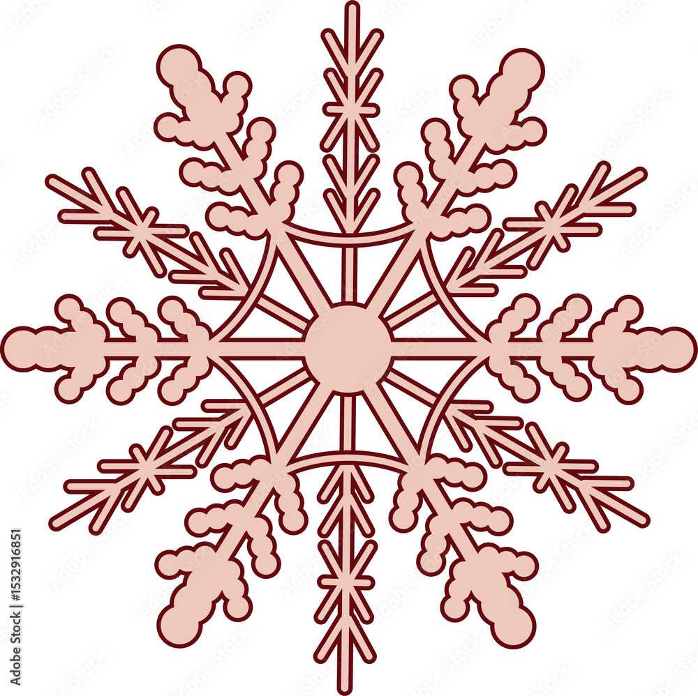 Aufkleber snowflake is showing in flat design with six arms and beige-red outlines on transparent background