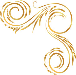 Golden flourish is shining in vector art on transparent backdrop with swirl motifs, leaf accents