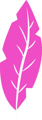 Magenta-pink flat vector leaf is showing white stem and veins on transparent background, copy space