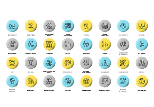 Vector set of business people flat line web icons with grunge noise texture effect.
