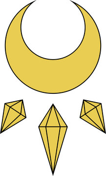 Naklejki Stylized gold crescent moon is floating above three prisms in flat style, transparent background