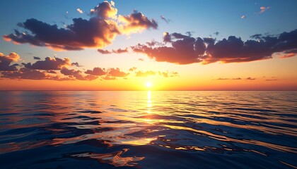 Obraz premium Dramatic sunset over calm ocean (1)