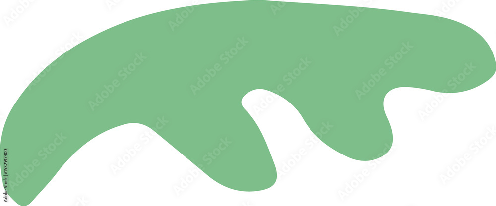 Poster green blob is floating in flat vector with rounded protrusions, transparent background, copy space