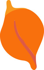 Abstract orange leaf shape with curved red vein is floating in flat design, transparent background