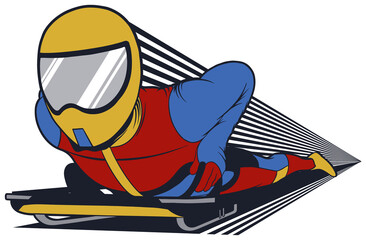 Luge athlete is speeding on sled in flat vector with motion lines, transparent background