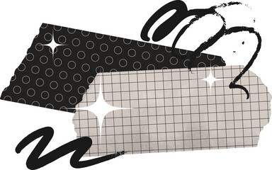 Flat vector is showing torn tape strips, star sparkles, brush accents on transparent background