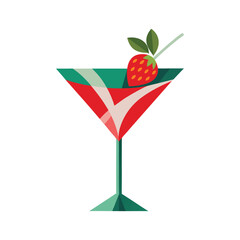 Abstract Red Strawberry Martini Cocktail Illustration