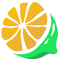 Fotobehang Citrus slice is floating on curved green leaf using flat pop art design, transparent background © vectorfusionart
