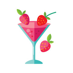 Colorful Strawberry Cocktail Martini Glass Illustration