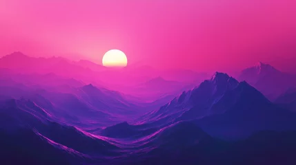Selbstklebende Fototapeten Vibrant sunset casts a pink hue over distant mountain range in serene twilight sky © aleks