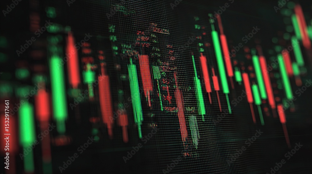 Poster detailed candlestick graph with green and red alternating bars
