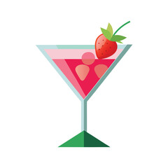Pink Strawberry Martini Cocktail Drink Glass Green Base