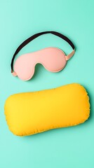 Travel Pillow and Sleeping Mask on Pastel Background Flat Art, ideal for travel, sleep, and comfort-related design themes.
