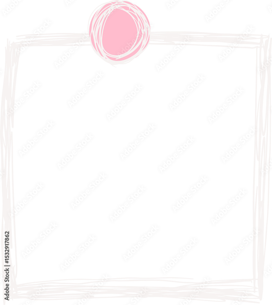 Poster hand-drawn square frame is being shown on transparent background with white strokes and pink circle