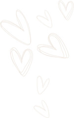 Hand-drawn heart outlines are flowing diagonally across transparent background in flat design