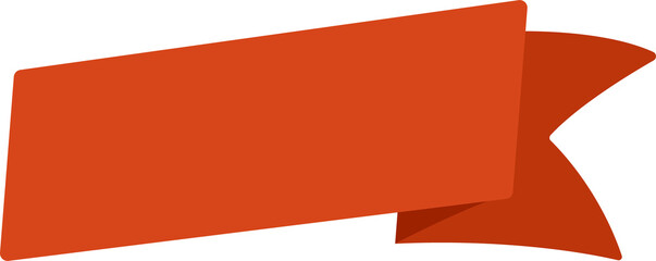 Flat red ribbon banner featuring center with folded tail on transparent background, copy space