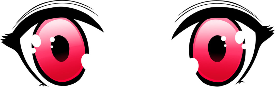 Displaying red-gradient anime eyes with black pupils, white glare lashes on transparent background