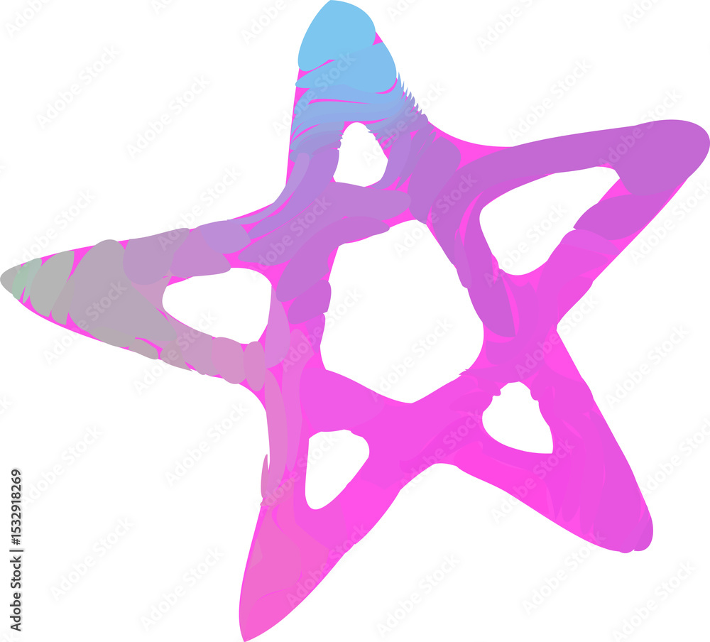 Poster flat abstract star-like form is floating with pastel gradient strokes on transparent background