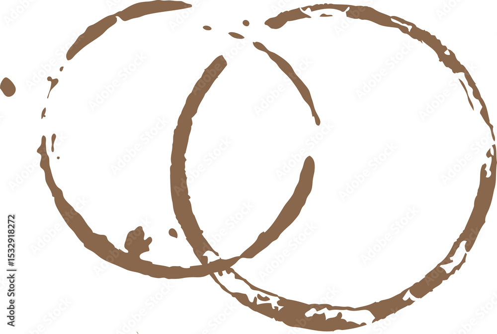 Poster vector art showing two overlapping brown stain rings dripping splatters on transparent background