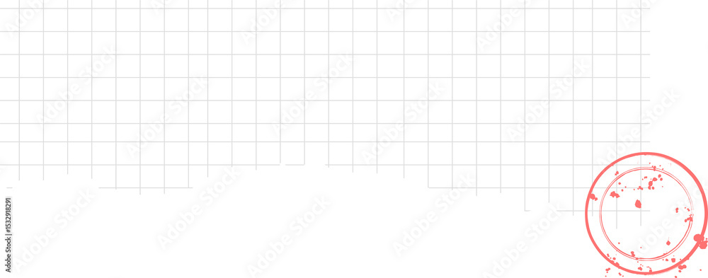 Poster flat torn graph paper sheet is showing jagged edge with red stamp imprint on transparent background