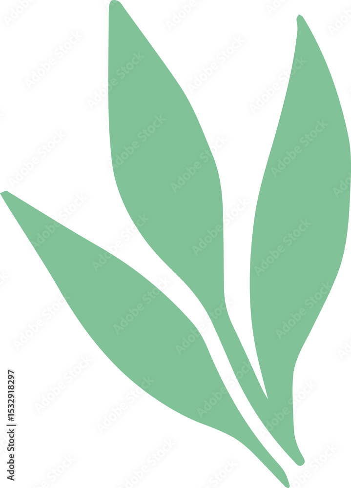 Poster minimalist stylized green leaf sprig is floating on transparent background in flat design style