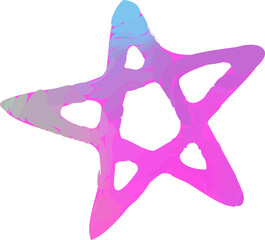 Flat abstract star-like form is floating with pastel gradient strokes on transparent background