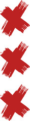 Three red brushstroke X symbols are appearing against transparent backdrop, flat brush style