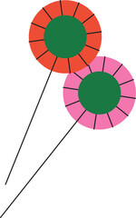 Flat vector showing two lollipops with green centers and red pink rings on transparent background