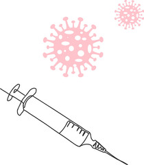 Syringe showing measurement lines targeting virus icons on transparent background, copy space
