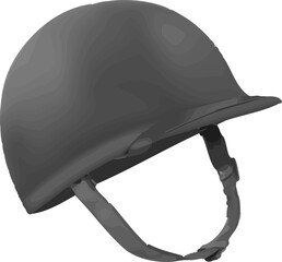 Displaying combat helmet in flat style, shell, straps and buckle on clear background, copy space
