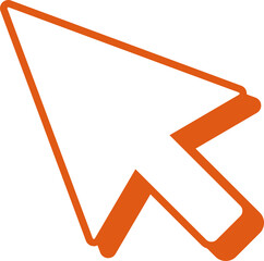 Stylized arrow cursor icon featuring white fill and orange outline rotating on transparent canvas