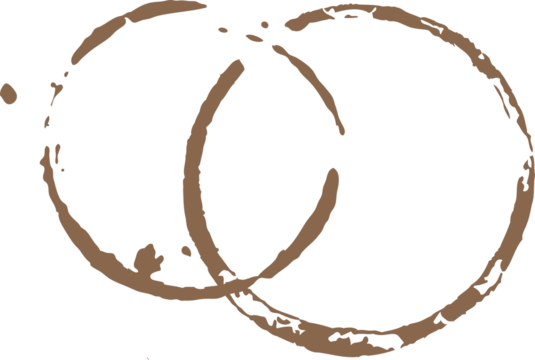 Vector art showing two overlapping brown stain rings dripping splatters on transparent background