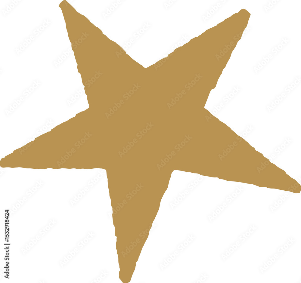 Poster organic style golden star is floating on transparent field, featuring uneven rays and rough edges