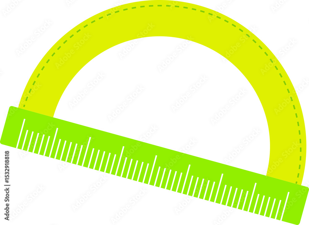 Aufkleber flat vector showing yellow-green protractor overlapping lime-green ruler on transparent background
