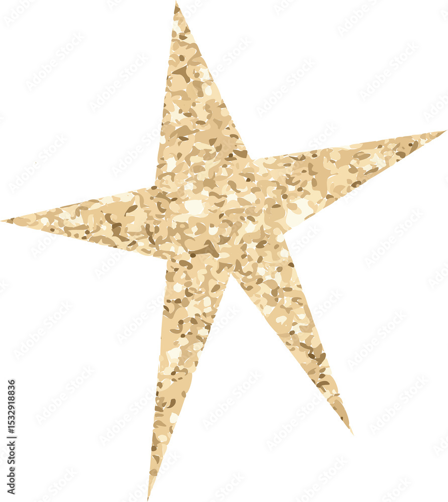 Aufkleber golden five-pointed star is floating on transparent backdrop in flat design with speckled glitter