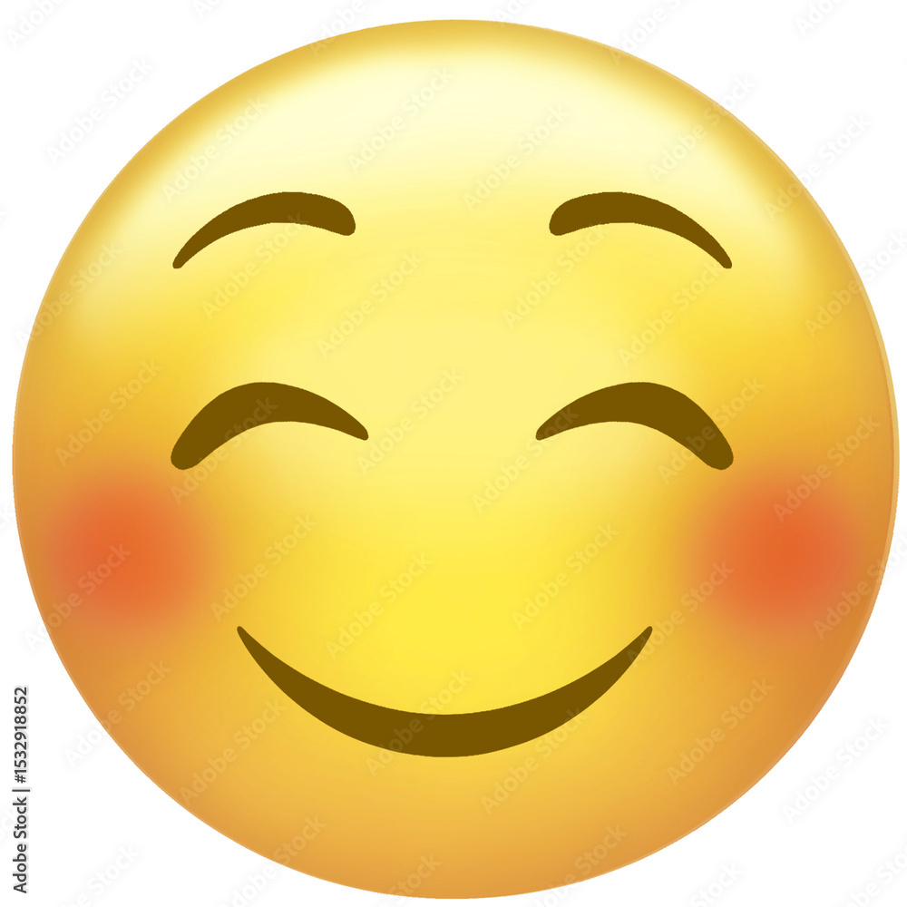 Poster flat design smiling face emoji is floating on transparent background, showing calm contentment