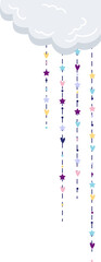 Illustrating flat-style cloud hanging heart and star bead garlands on transparent backdrop