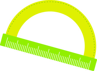 Flat vector showing yellow-green protractor overlapping lime-green ruler on transparent background
