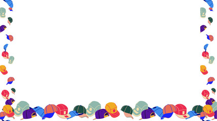 Colorful baseball caps frame is forming in flat illustration style on transparent background