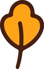 Flat design orange leaf icon is floating on transparent background with dark brown outline and vein