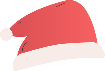 Red and white Santa-style hat is floating in flat design on transparent canvas, featuring pompom