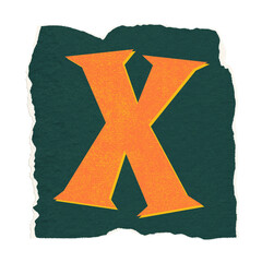 Stylized uppercase X is appearing on torn green paper with yellow shadow, transparent background