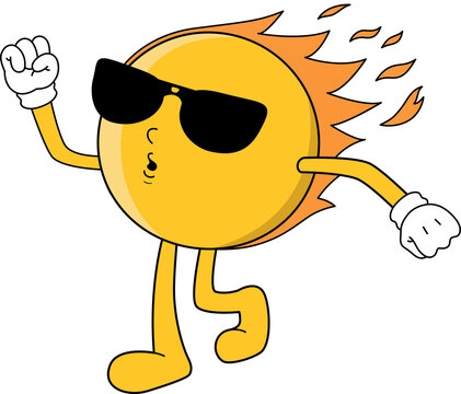 Naklejki Sun character is marching in flat design with rays, sunglasses and gloves on transparent background