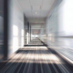 Blurry Office Corridor with Vinyl Accented Stripes in Modern Setting