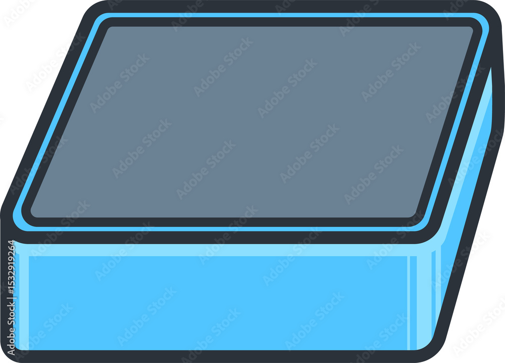 Poster flat design is showing 3d box with gray top and blue sides on transparent background